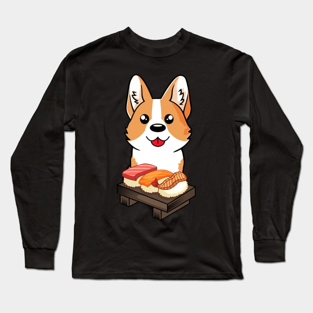 Chibi Anime Corgi Dog Sushi Lover Long Sleeve T-Shirt by TheBeardComic